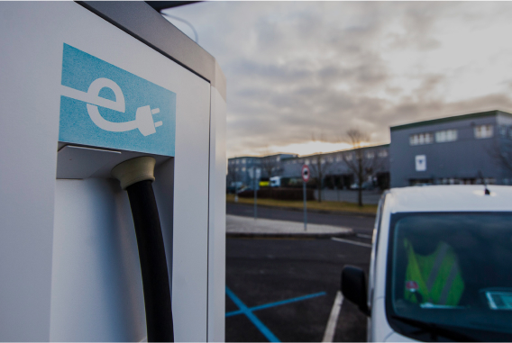 Fleet electrification onsite EV charger closeup Fleet electrification onsite EV charger closeup