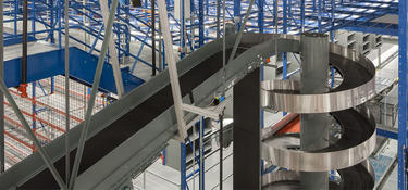 Conveyor belt system inside warehouse