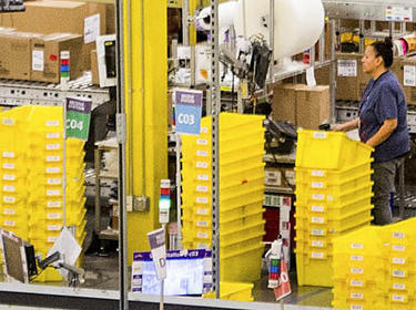 Interior view of busy distribution center at Prologis International Park in Tracy, CA