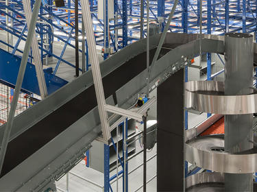 Conveyor belt system inside warehouse